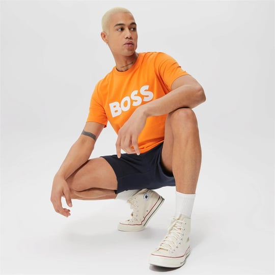 BOSS BOSS Erkek Marka Logolu Kısa Kol Yuvarlak Yaka Turuncu T-Shirt 50486200-815