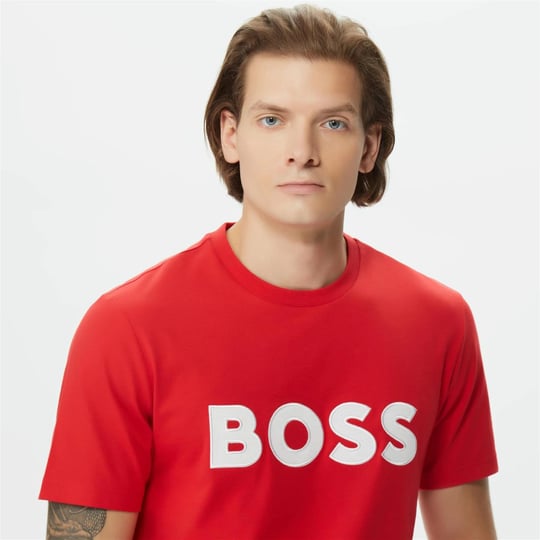 BOSS BOSS Erkek Marka Logolu Kısa Kol Yuvarlak Yaka Kırmızı T-Shirt 50486200-628
