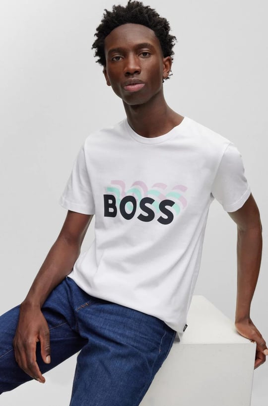 BOSS BOSS Erkek Marka Logolu Yavarlak Yakalı Pamuklu Günlük Kullanım Beyaz T-Shirt 50489581-100