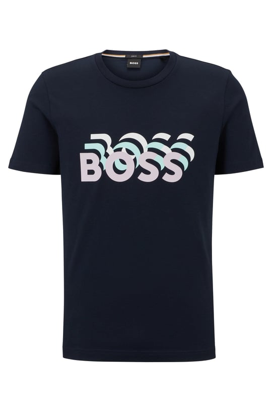 BOSS BOSS Erkek Marka Logolu Yavarlak Yakalı Pamuklu Günlük Kullanım Lacivert T-Shirt 50489581-404
