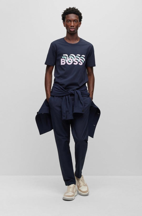 BOSS BOSS Erkek Marka Logolu Yavarlak Yakalı Pamuklu Günlük Kullanım Lacivert T-Shirt 50489581-404