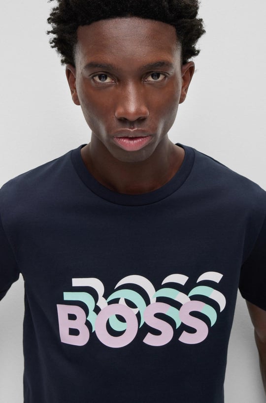 BOSS BOSS Erkek Marka Logolu Yavarlak Yakalı Pamuklu Günlük Kullanım Lacivert T-Shirt 50489581-404