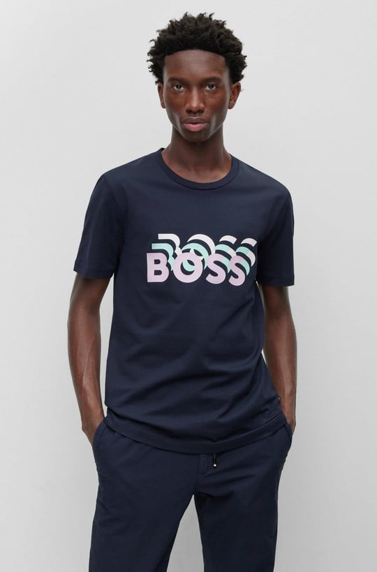 BOSS BOSS Erkek Marka Logolu Yavarlak Yakalı Pamuklu Günlük Kullanım Lacivert T-Shirt 50489581-404
