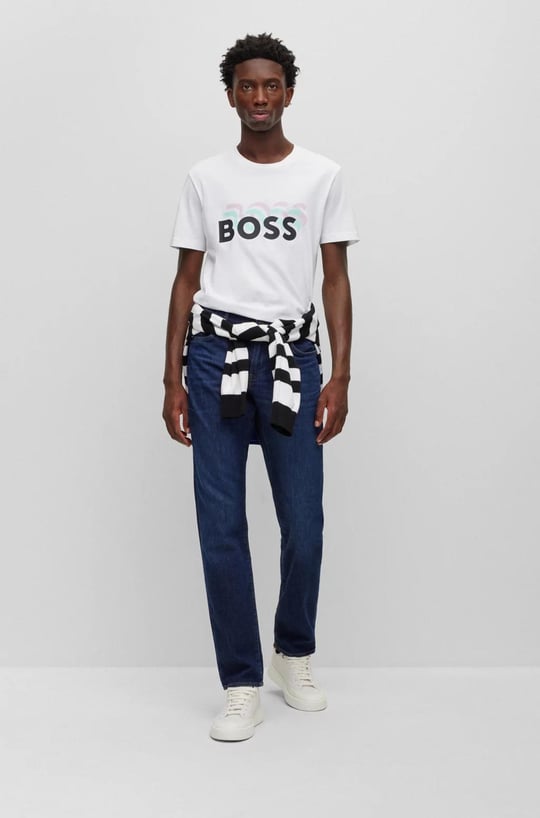 BOSS BOSS Erkek Marka Logolu Yavarlak Yakalı Pamuklu Günlük Kullanım Beyaz T-Shirt 50489581-100