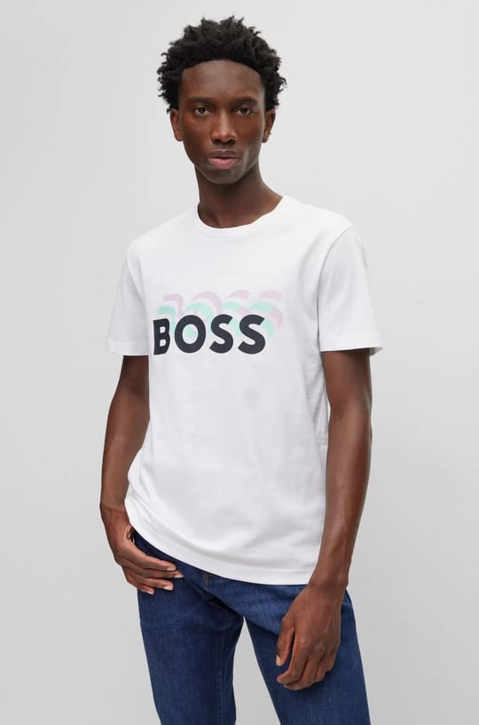 BOSS BOSS Erkek Marka Logolu Yavarlak Yakalı Pamuklu Günlük Kullanım Beyaz T-Shirt 50489581-100