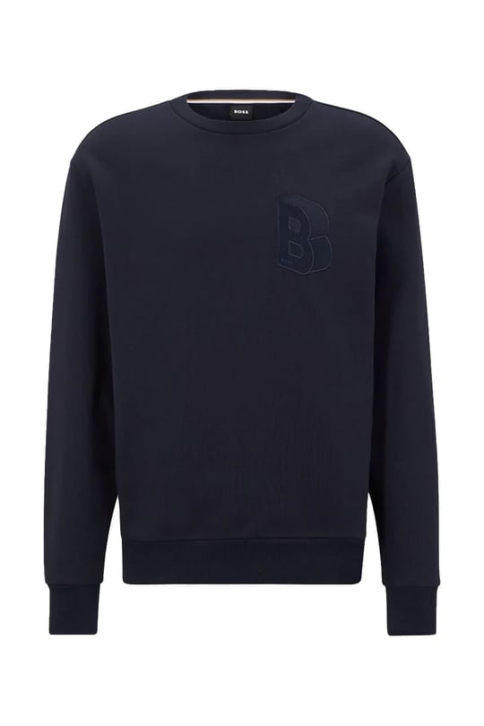 BOSS BOSS Erkek Marka Logolu Yuvarlak Yaka Uzun Kollu Lacivert Sweatshirt 50481578-404