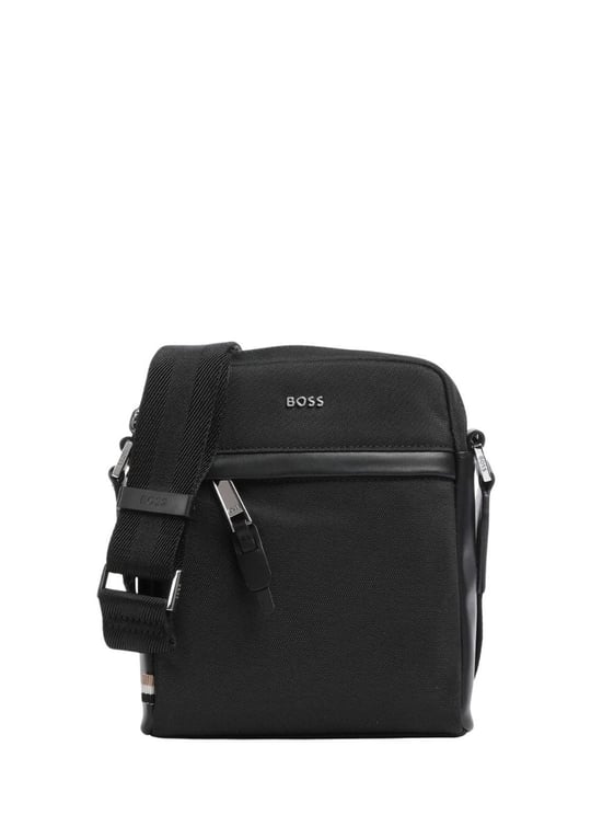 BOSS  BOSS Erkek Metalik Logo Detaylı Ayarlanabilir Askılı Fermuarlı Deri Detaylı Siyah Omuz Çantası 50536491-001