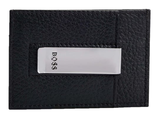 BOSS BOSS Erkek Metalik Logo Kabartmalı Para Klipsli Deri Siyah Kartlık 50529503-001