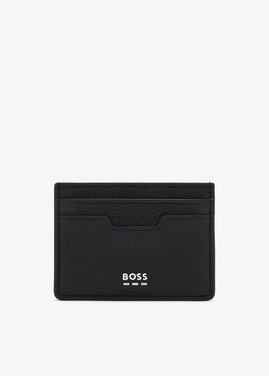 BOSS  BOSS Erkek Metalik Logo Kabartmalı Hakiki Deri Siyah Kartlık 50563650-001