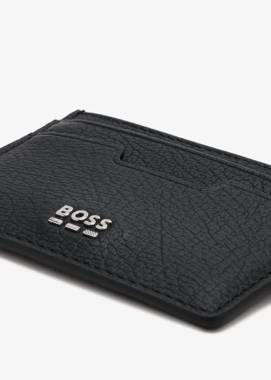 BOSS  BOSS Erkek Metalik Logo Kabartmalı Hakiki Deri Siyah Kartlık 50563650-001