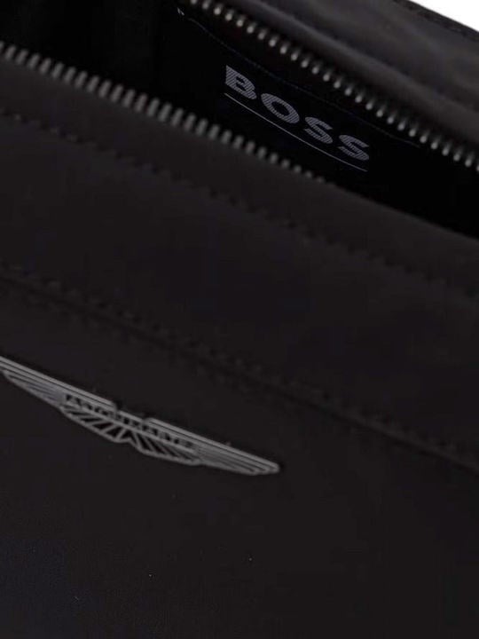 BOSS  BOSS Erkek Metalik Özel Logo Detaylı Fermuarlı Çapraz Askılı Deri Siyah Omuz Çantası 50569541-001