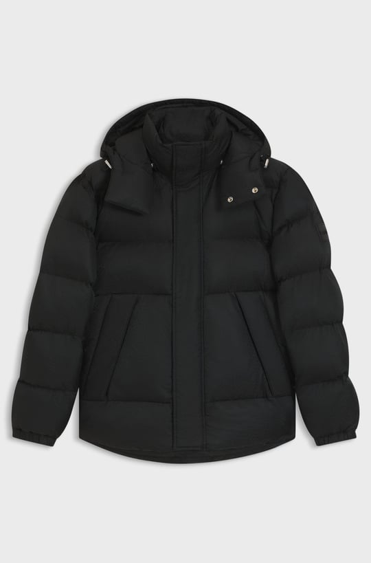 BOSS  BOSS Erkek Monogram Jakarlı Logo Desenli Su Geçirmez Kapüşonlu Siyah Mont 50548727-001