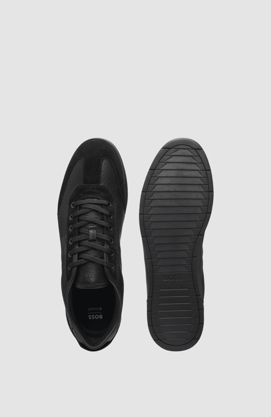BOSS  BOSS Erkek Monogram Logo Desenli Düşük Bilekli Rahat Taban Siyah Sneaker 50557877-005