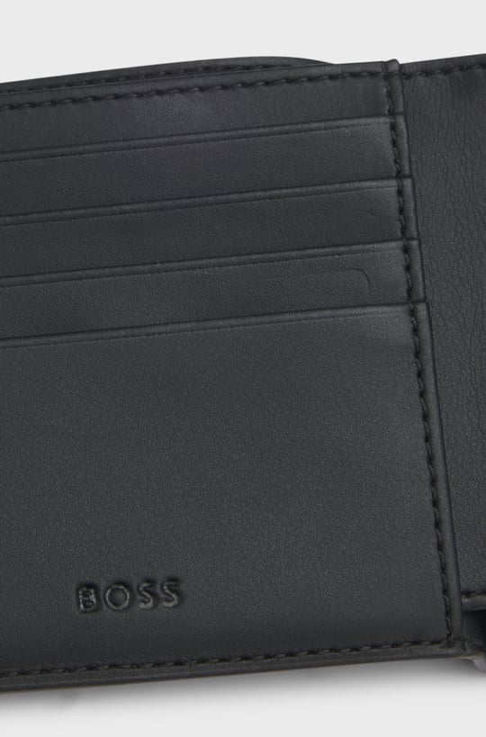 BOSS  BOSS Erkek Monogram Logo Detaylı Çoklu Kart Bölmeli Hakiki Deri Siyah Cüzdan 50563665-002