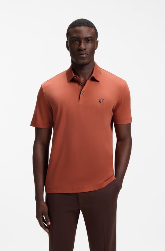 BOSS  BOSS Erkek Monogram Logo Kabartmalı Normal Kalıp Yumuşak Pamuklu Kısa Kollu Turuncu Polo Yaka T-Shirt 50555829-608