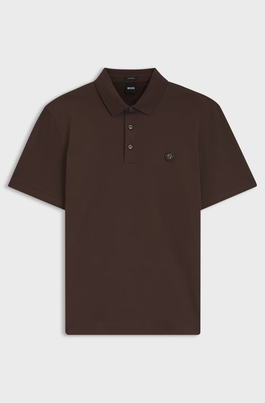 BOSS  BOSS Erkek Monogram Logo Kabartmalı Normal Kalıp Yumuşak Pamuklu Kısa Kollu Kahverengi1 Polo Yaka T-Shirt 50555829-209