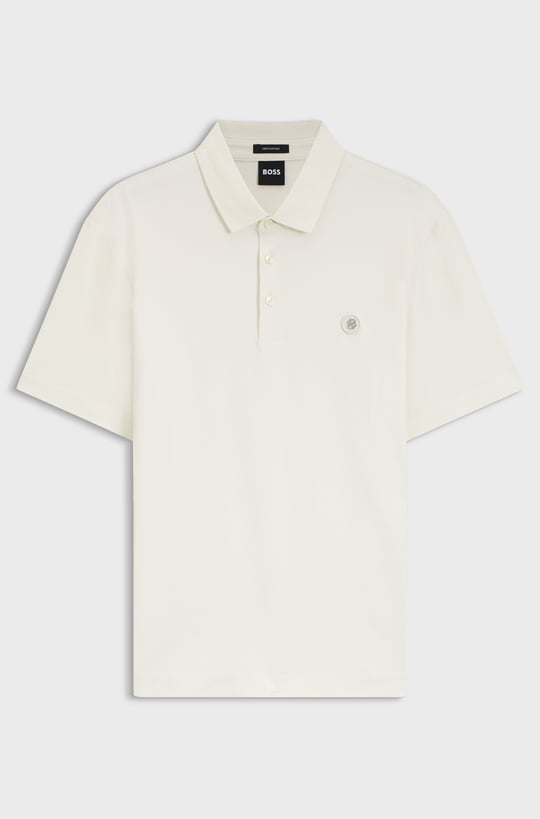 BOSS  BOSS Erkek Monogram Logo Kabartmalı Normal Kalıp Yumuşak Pamuklu Kısa Kollu Ekru Polo Yaka T-Shirt 50555829-118