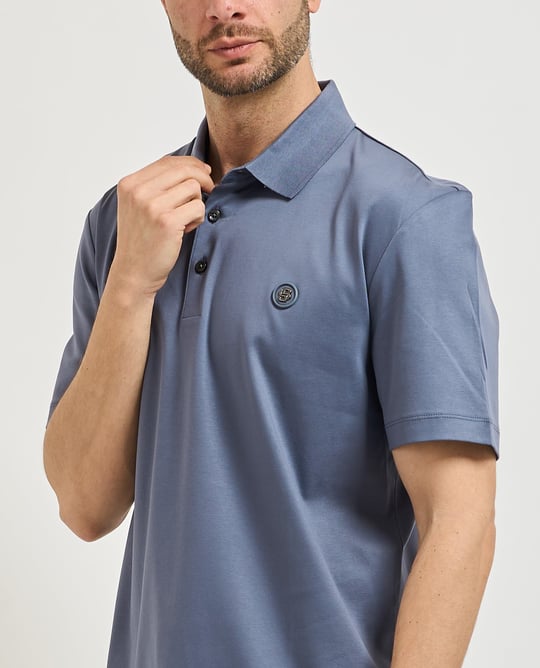 BOSS  BOSS Erkek Monogram Logo Kabartmalı Normal Kalıp Yumuşak Pamuklu Kısa Kollu Mavi2 Polo Yaka T-Shirt 50555829-466