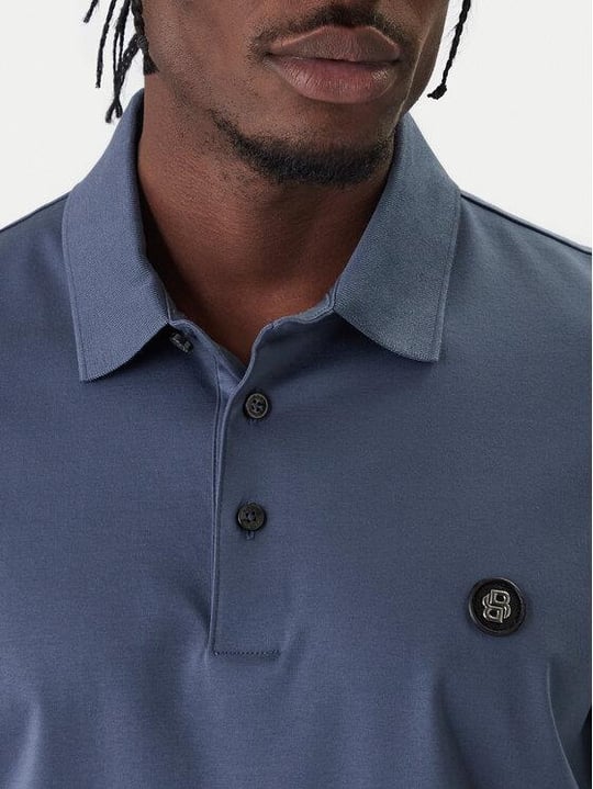 BOSS  BOSS Erkek Monogram Logo Kabartmalı Normal Kalıp Yumuşak Pamuklu Kısa Kollu Mavi Polo Yaka T-Shirt 50555829-468