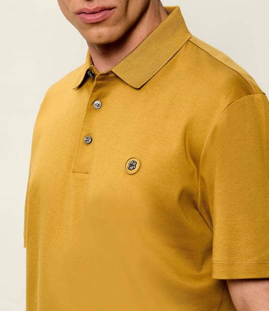 BOSS  BOSS Erkek Monogram Logo Kabartmalı Normal Kalıp Yumuşak Pamuklu Kısa Kollu Sarı Polo Yaka T-Shirt 50555829-714