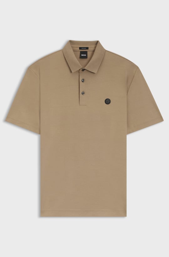 BOSS  BOSS Erkek Monogram Logo Kabartmalı Normal Kalıp Yumuşak Pamuklu Kısa Kollu Bej Polo Yaka T-Shirt 50555829-252