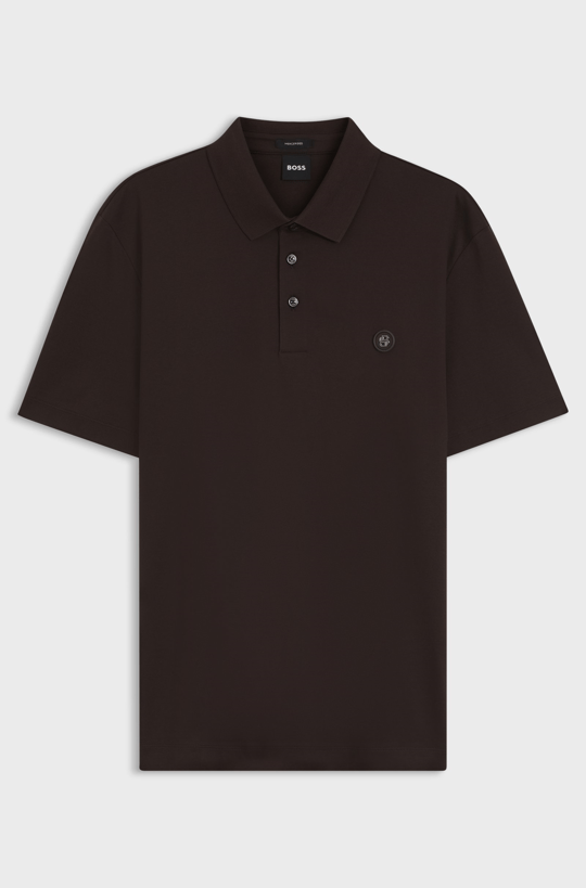 BOSS  BOSS Erkek Monogram Logo Kabartmalı Normal Kalıp Yumuşak Pamuklu Kısa Kollu Kahverengi Polo Yaka T-Shirt 50555829-207