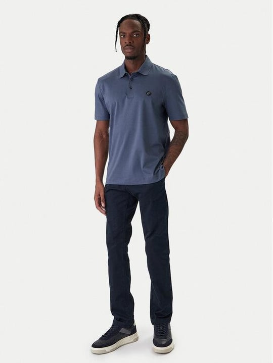BOSS  BOSS Erkek Monogram Logo Kabartmalı Normal Kalıp Yumuşak Pamuklu Kısa Kollu Mavi Polo Yaka T-Shirt 50555829-468
