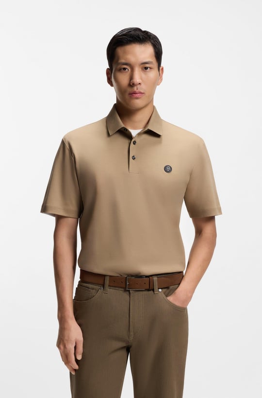 BOSS  BOSS Erkek Monogram Logo Kabartmalı Normal Kalıp Yumuşak Pamuklu Kısa Kollu Bej Polo Yaka T-Shirt 50555829-252