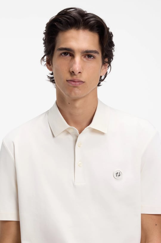 BOSS  BOSS Erkek Monogram Logo Kabartmalı Normal Kalıp Yumuşak Pamuklu Kısa Kollu Ekru Polo Yaka T-Shirt 50555829-118