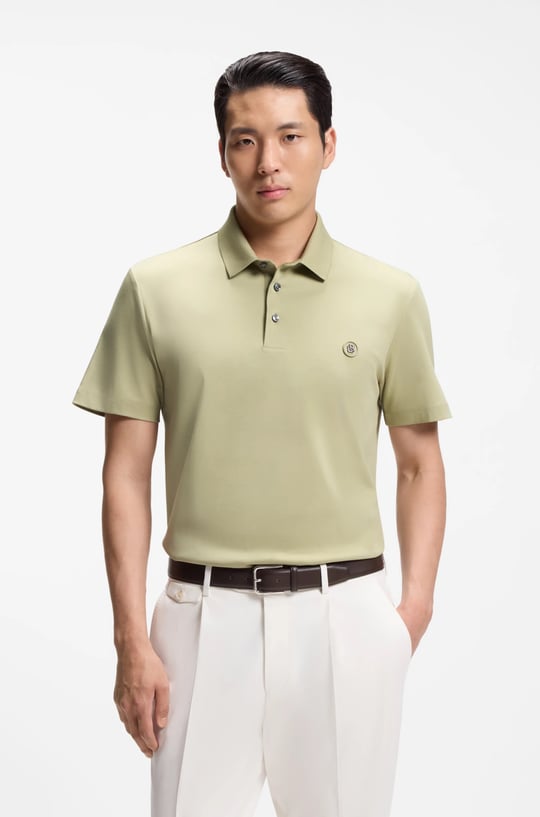 BOSS  BOSS Erkek Monogram Logo Kabartmalı Normal Kalıp Yumuşak Pamuklu Kısa Kollu Açık Yeşil2 Polo Yaka T-Shirt 50555829-254