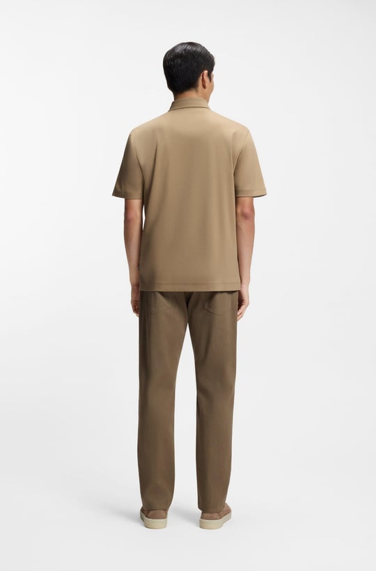 BOSS  BOSS Erkek Monogram Logo Kabartmalı Normal Kalıp Yumuşak Pamuklu Kısa Kollu Bej Polo Yaka T-Shirt 50555829-252