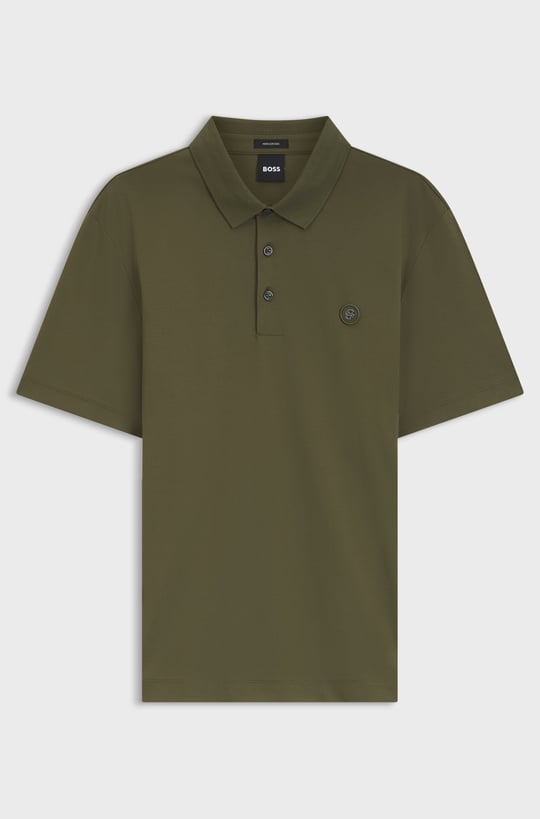 BOSS  BOSS Erkek Monogram Logo Kabartmalı Normal Kalıp Yumuşak Pamuklu Kısa Kollu Haki Polo Yaka T-Shirt 50555829-347