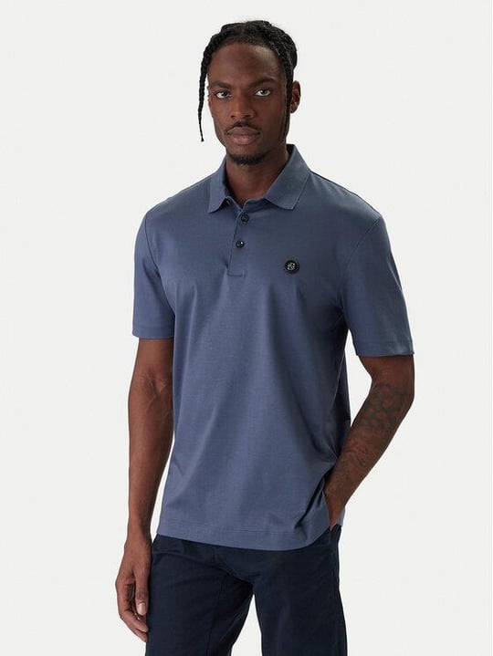 BOSS  BOSS Erkek Monogram Logo Kabartmalı Normal Kalıp Yumuşak Pamuklu Kısa Kollu Mavi Polo Yaka T-Shirt 50555829-468