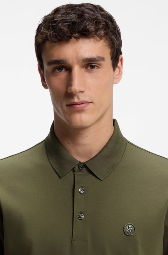 BOSS  BOSS Erkek Monogram Logo Kabartmalı Normal Kalıp Yumuşak Pamuklu Kısa Kollu Haki Polo Yaka T-Shirt 50555829-347