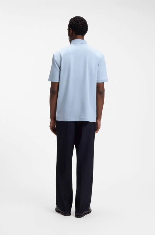 BOSS  BOSS Erkek Monogram Logo Kabartmalı Normal Kalıp Yumuşak Pamuklu Kısa Kollu Mavi Polo Yaka T-Shirt 50555829-450