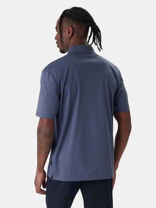BOSS  BOSS Erkek Monogram Logo Kabartmalı Normal Kalıp Yumuşak Pamuklu Kısa Kollu Mavi Polo Yaka T-Shirt 50555829-468