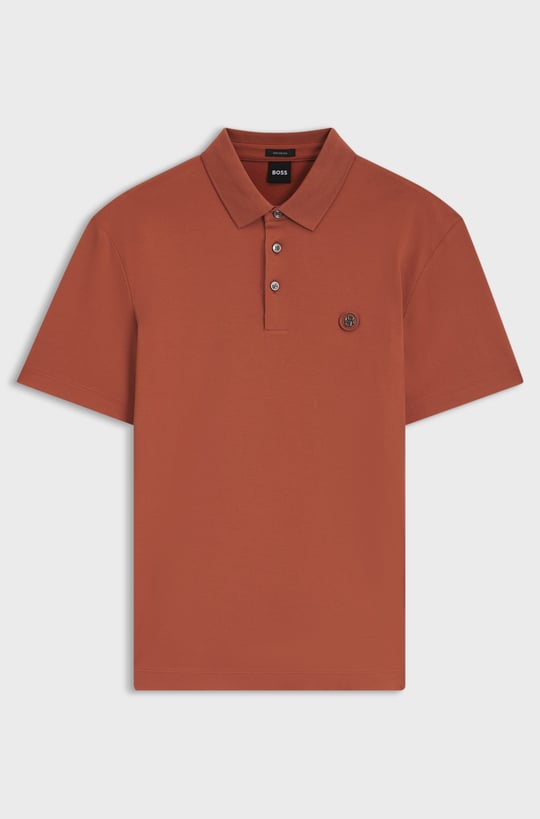 BOSS  BOSS Erkek Monogram Logo Kabartmalı Normal Kalıp Yumuşak Pamuklu Kısa Kollu Turuncu Polo Yaka T-Shirt 50555829-608