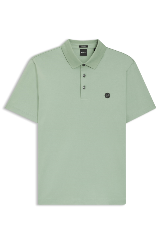 BOSS  BOSS Erkek Monogram Logo Kabartmalı Normal Kalıp Yumuşak Pamuklu Kısa Kollu Açık Yeşil Polo Yaka T-Shirt 50555829-373
