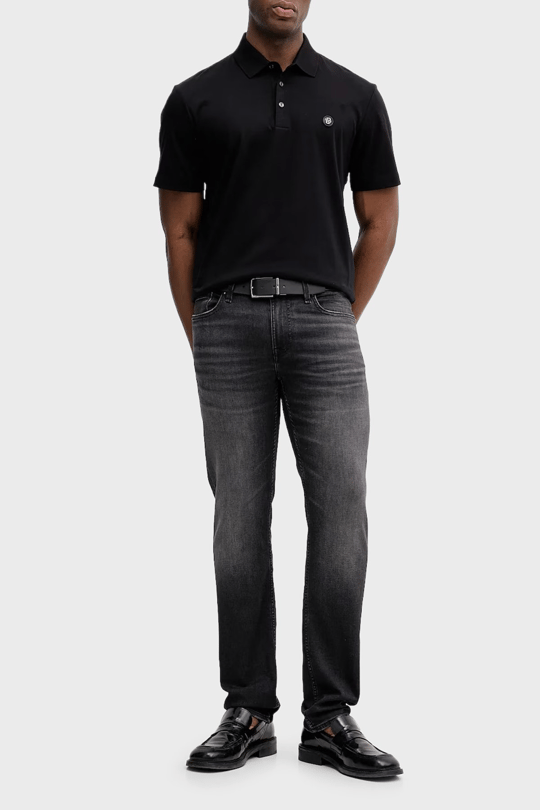 BOSS  BOSS Erkek Monogram Logo Kabartmalı Normal Kalıp Yumuşak Pamuklu Kısa Kollu Siyah Polo Yaka T-Shirt 50555829-001