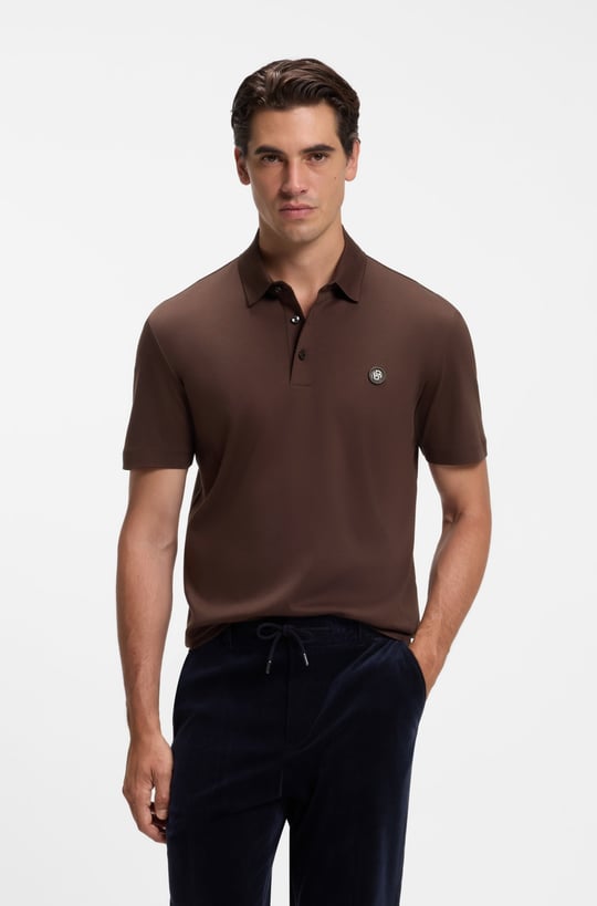 BOSS  BOSS Erkek Monogram Logo Kabartmalı Normal Kalıp Yumuşak Pamuklu Kısa Kollu Kahverengi1 Polo Yaka T-Shirt 50555829-209