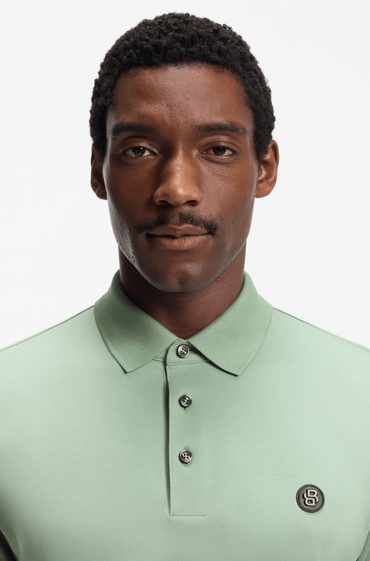 BOSS  BOSS Erkek Monogram Logo Kabartmalı Normal Kalıp Yumuşak Pamuklu Kısa Kollu Açık Yeşil Polo Yaka T-Shirt 50555829-373