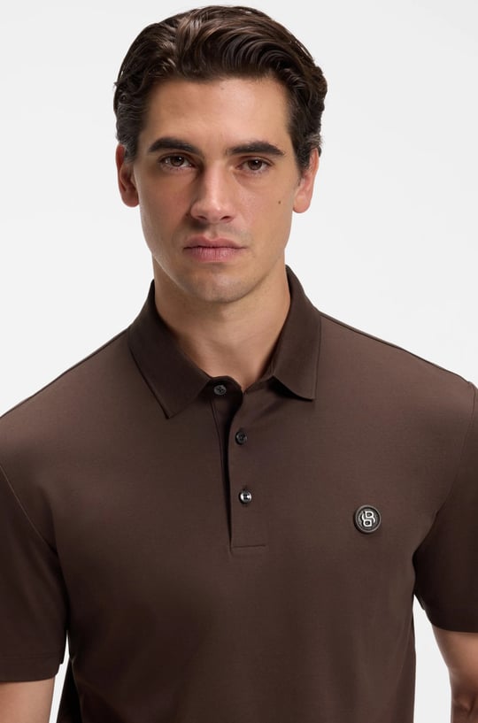 BOSS  BOSS Erkek Monogram Logo Kabartmalı Normal Kalıp Yumuşak Pamuklu Kısa Kollu Kahverengi1 Polo Yaka T-Shirt 50555829-209