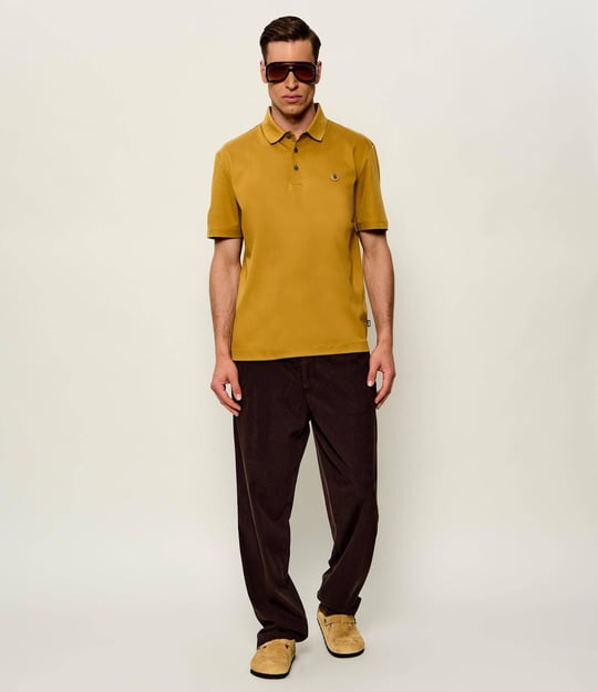 BOSS  BOSS Erkek Monogram Logo Kabartmalı Normal Kalıp Yumuşak Pamuklu Kısa Kollu Sarı Polo Yaka T-Shirt 50555829-714
