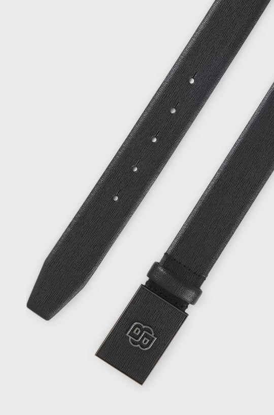 BOSS BOSS Erkek Monogram Logo Tokalı Çift Taraflı Deri Siyah Kemer 50548350-001