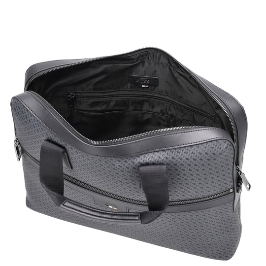 BOSS  BOSS Erkek Monogram Logolu Fermuarlı İç Cepli Çıkarılabilir Uzun Askılı Gri Laptop & Evrak Çantası 50568369-001