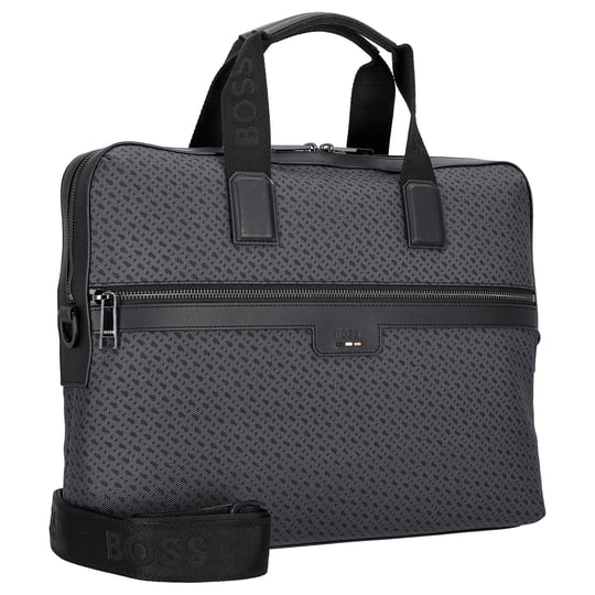 BOSS  BOSS Erkek Monogram Logolu Fermuarlı İç Cepli Çıkarılabilir Uzun Askılı Gri Laptop & Evrak Çantası 50568369-001