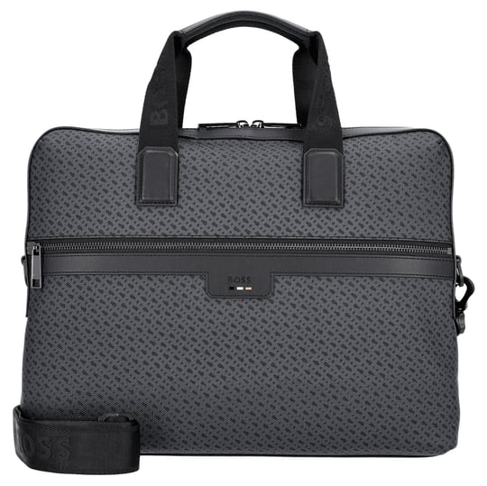 BOSS  BOSS Erkek Monogram Logolu Fermuarlı İç Cepli Çıkarılabilir Uzun Askılı Gri Laptop & Evrak Çantası 50568369-001
