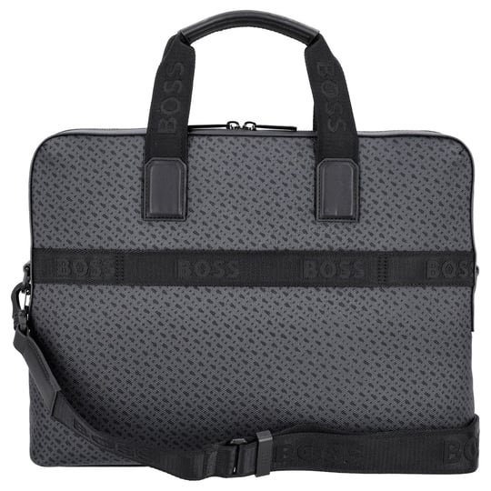 BOSS  BOSS Erkek Monogram Logolu Fermuarlı İç Cepli Çıkarılabilir Uzun Askılı Gri Laptop & Evrak Çantası 50568369-001