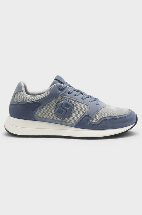 BOSS  BOSS Erkek Monogram Logolu Nefes Alabilen Tasarımlı Deri Mavi Sneaker 50554612-460