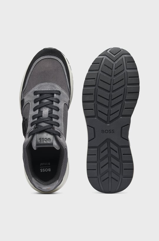 BOSS  BOSS Erkek Monogram Logolu Nefes Alabilen Tasarımlı Deri Gri Sneaker 50554612-022